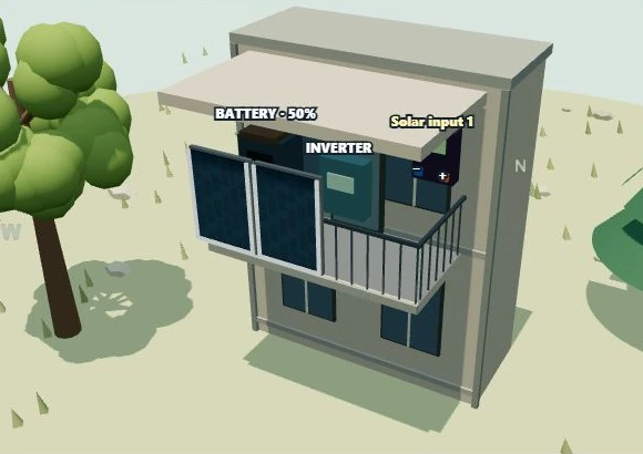 Two solar panels on the second-floor balcony of a two-story apartment in SolarTinker