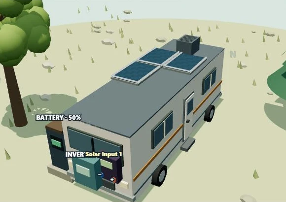 Roof-mounted solar panels on an RV in the SolarTinker 3D viewer